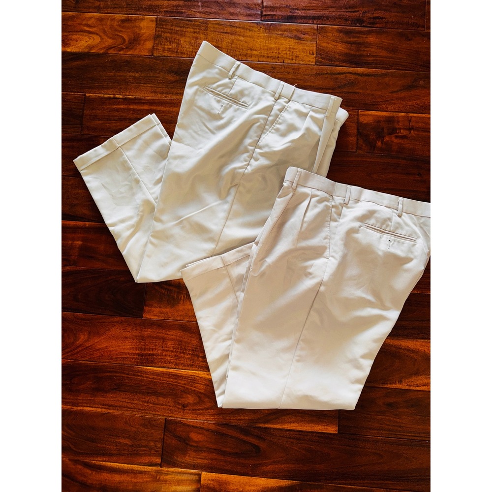 Perry Ellis Portfolio Dress Pants Mens 40x30 Tan Excellent Pleated Cuffed 2pk